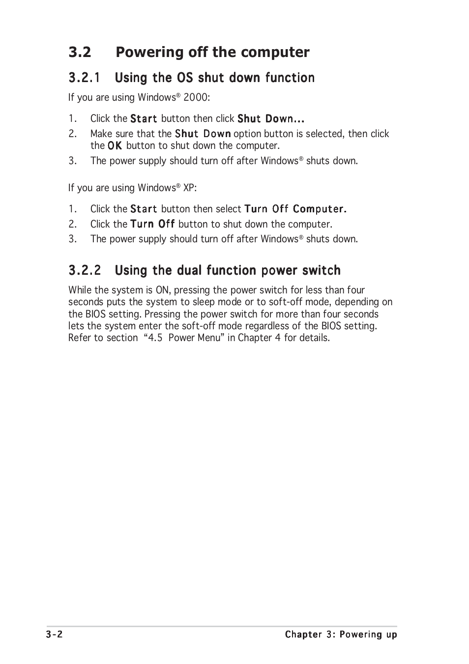 2 powering off the computer | Asus P5GD2 User Manual | Page 58 / 134