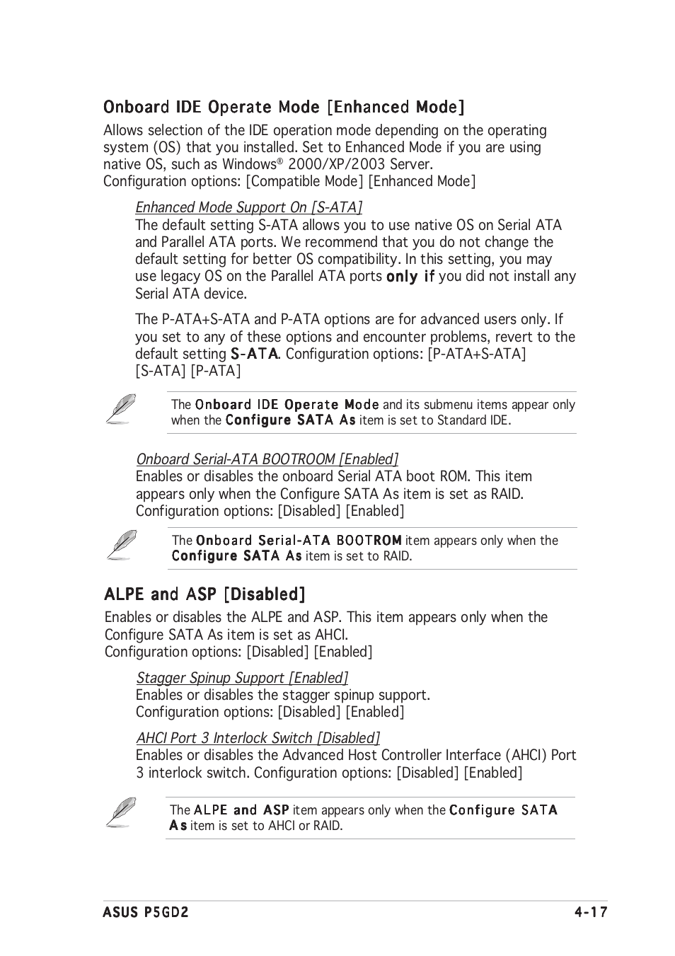 Alpe and asp [disabled, Onboard ide operate mode [enhanced mode | Asus P5GD2 User Manual | Page 77 / 134