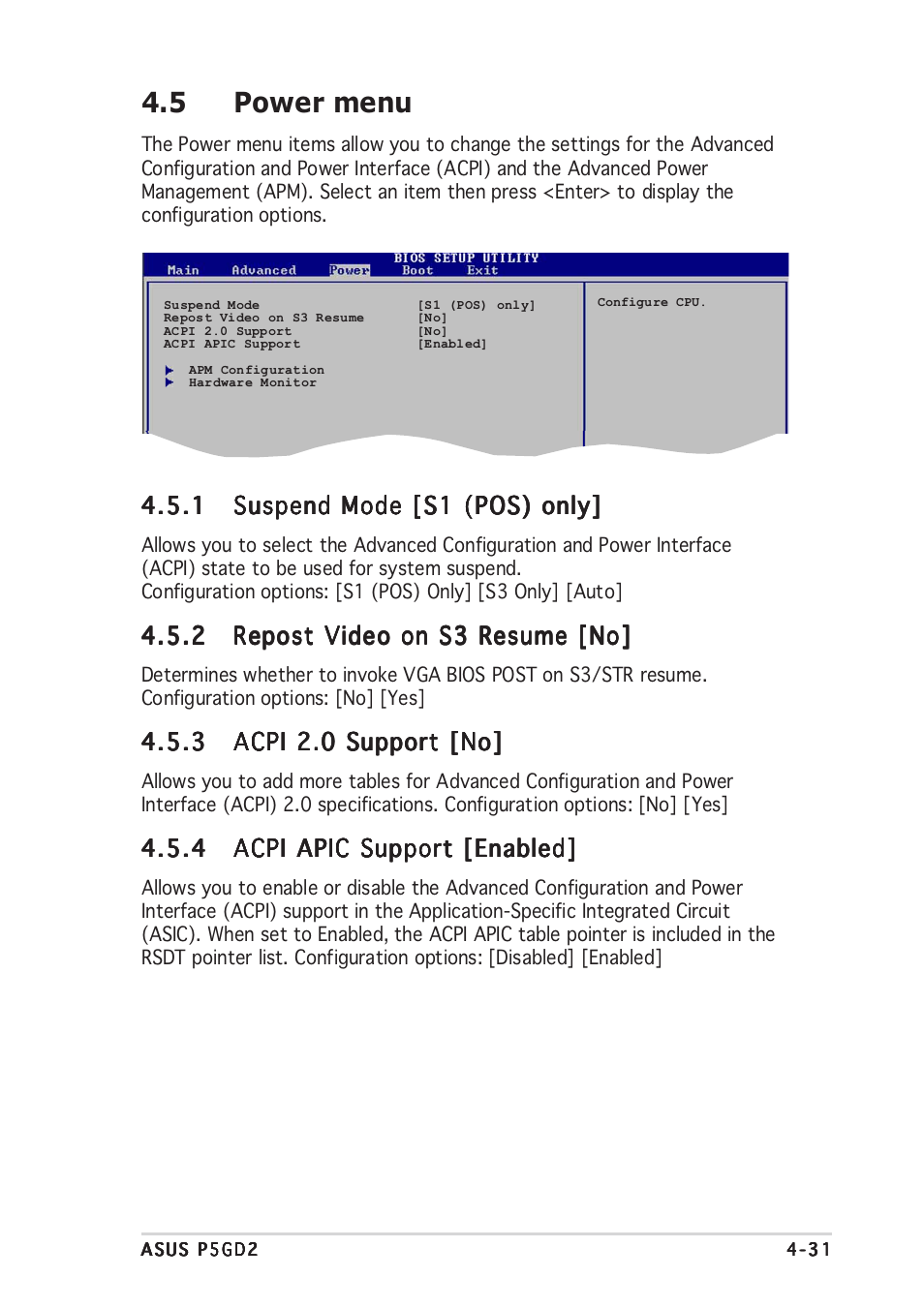 5 power menu | Asus P5GD2 User Manual | Page 91 / 134