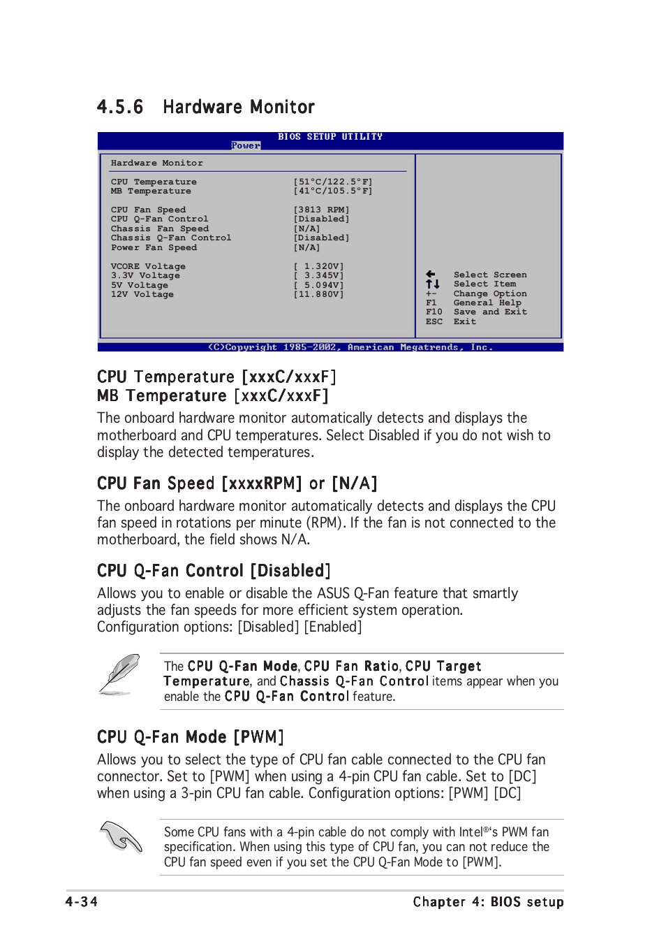 Cpu temperature [xxxc/xxxf, Cpu q-fan control [disabled, Cpu q-fan mode [pwm | Asus P5GD2 User Manual | Page 94 / 134