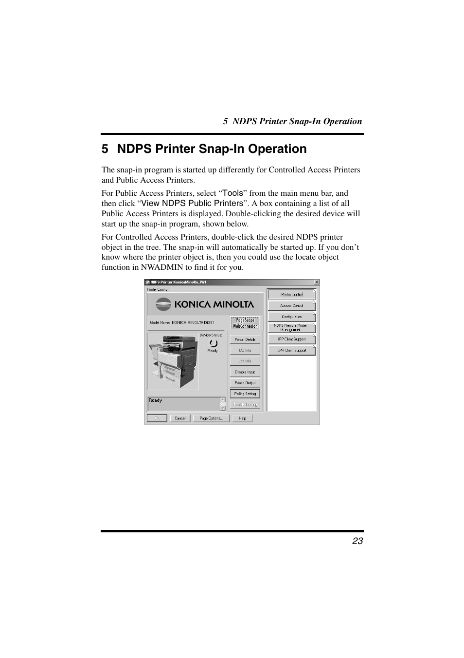 5 ndps printer snap-in operation | Konica Minolta BIZHUB C30P User Manual | Page 30 / 47