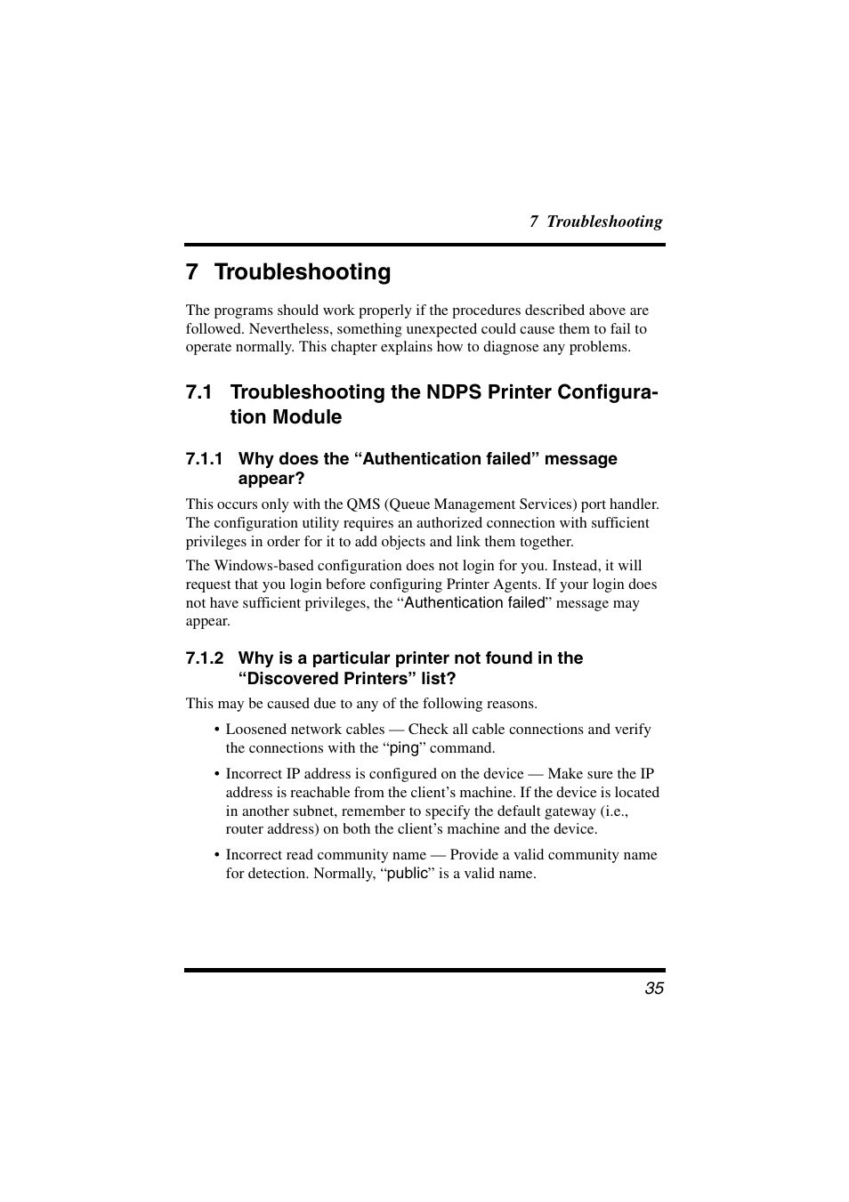 7 troubleshooting, 1 troubleshooting the ndps printer, Configuration module | Konica Minolta BIZHUB C30P User Manual | Page 42 / 47