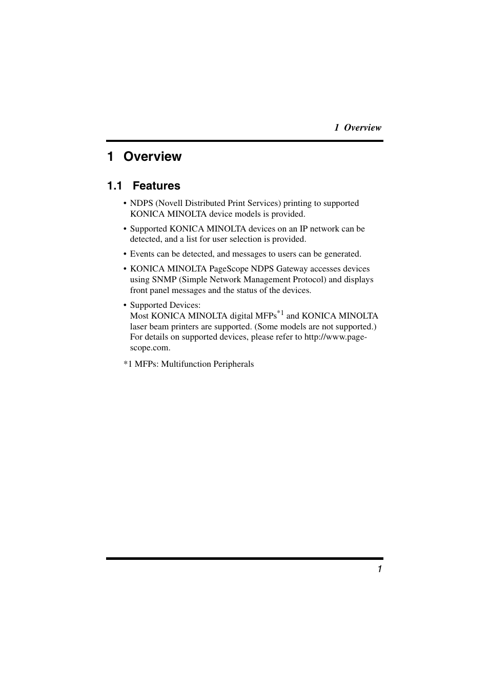 1 overview, 1 features | Konica Minolta BIZHUB C30P User Manual | Page 8 / 47