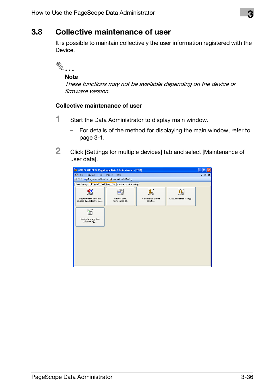 8 collective maintenance of user, Collective maintenance of user -36 | Konica Minolta bizhub C31P User Manual | Page 44 / 106