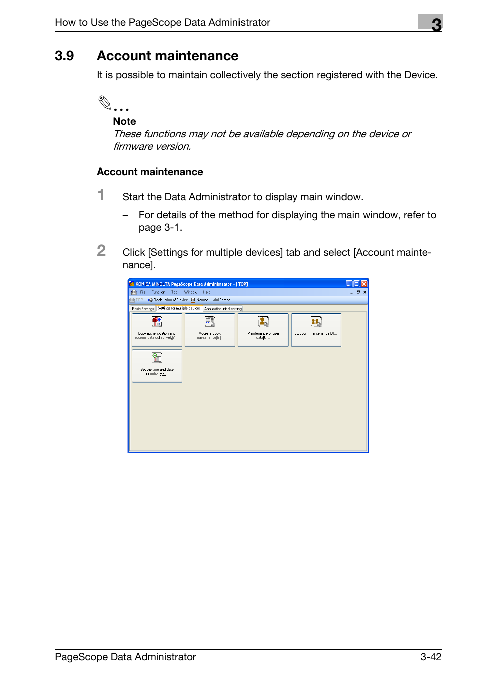 9 account maintenance, Account maintenance -42 | Konica Minolta bizhub C31P User Manual | Page 50 / 106