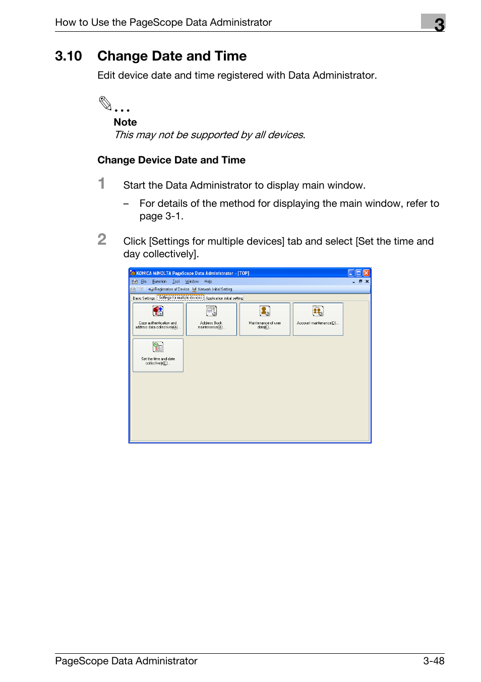 10 change date and time, Change date and time -48, Change device date and time -48 | Konica Minolta bizhub C31P User Manual | Page 56 / 106