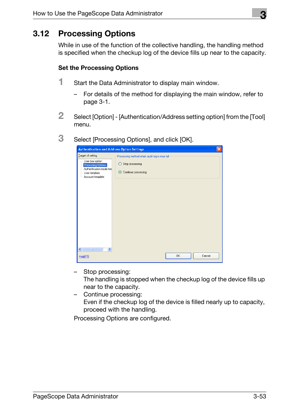 12 processing options, Processing options -53, Set the processing options -53 | Konica Minolta bizhub C31P User Manual | Page 61 / 106