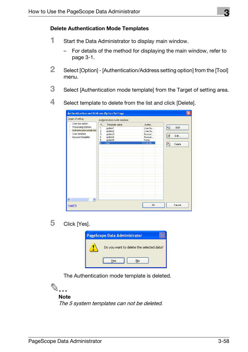 Delete authentication mode templates -58 | Konica Minolta bizhub C31P User Manual | Page 66 / 106