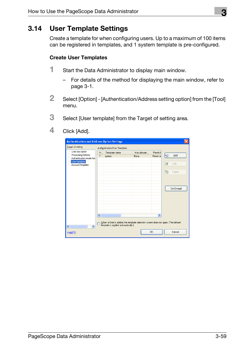 14 user template settings, User template settings -59, Create user templates -59 | Konica Minolta bizhub C31P User Manual | Page 67 / 106