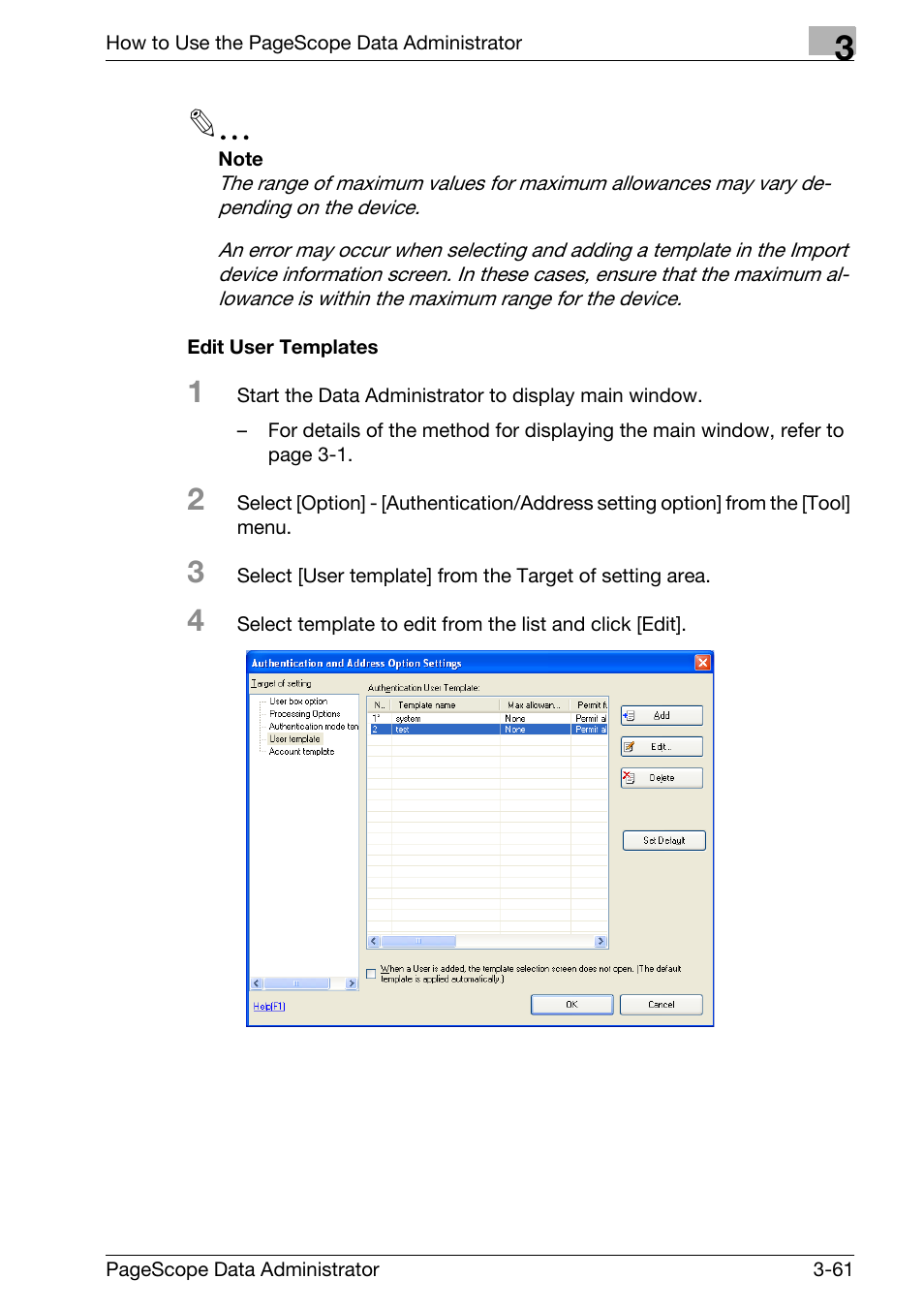 Edit user templates -61 | Konica Minolta bizhub C31P User Manual | Page 69 / 106