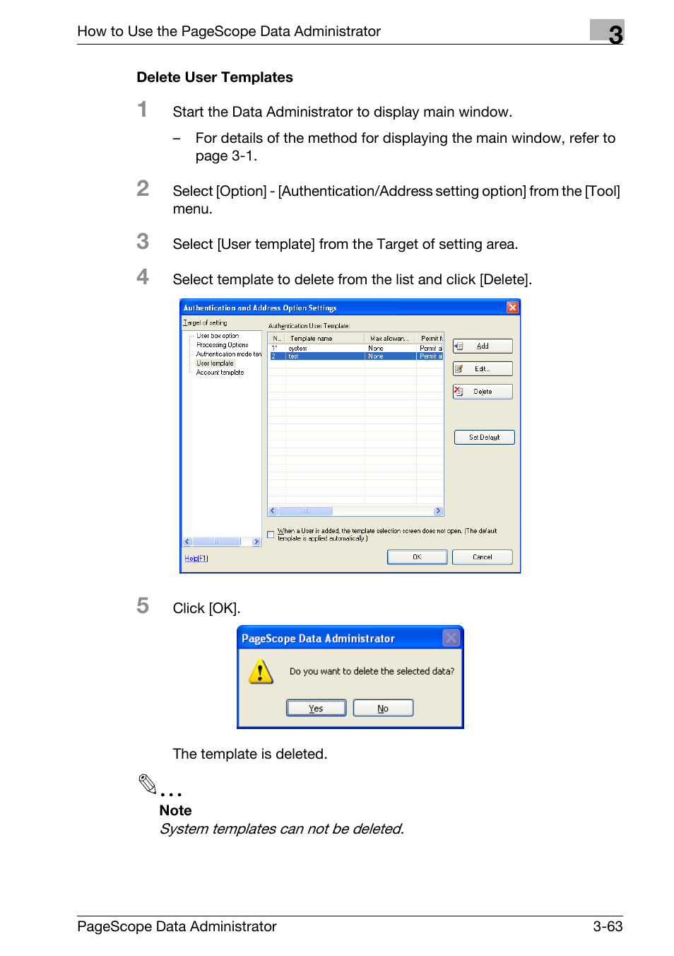 Delete user templates -63 | Konica Minolta bizhub C31P User Manual | Page 71 / 106