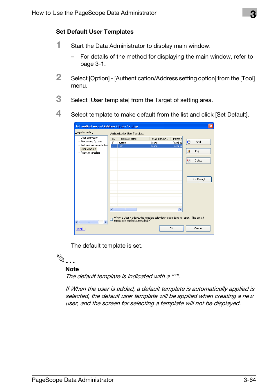 Set default user templates -64 | Konica Minolta bizhub C31P User Manual | Page 72 / 106