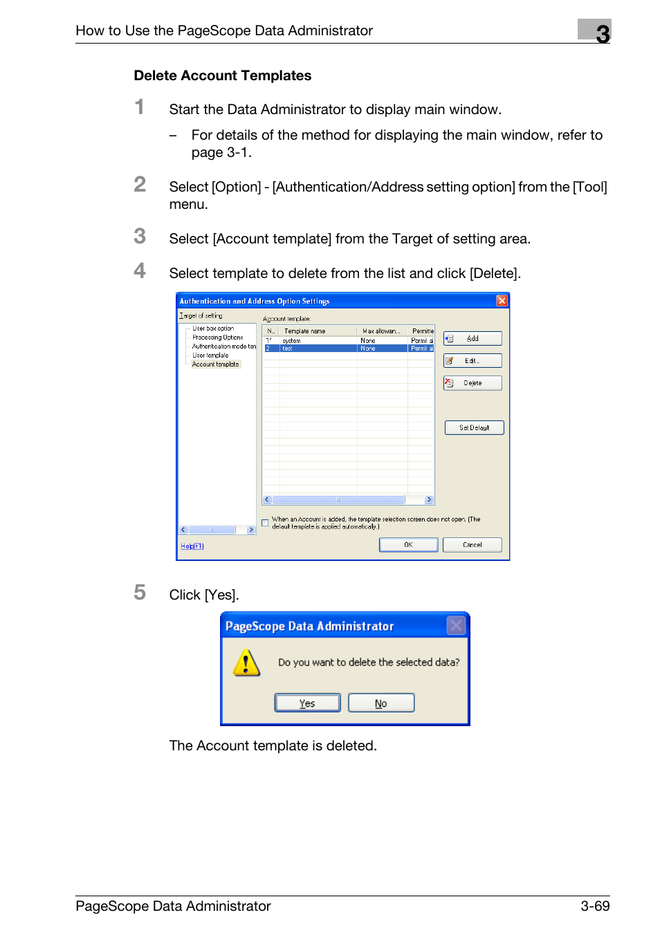 Delete account templates -69 | Konica Minolta bizhub C31P User Manual | Page 77 / 106