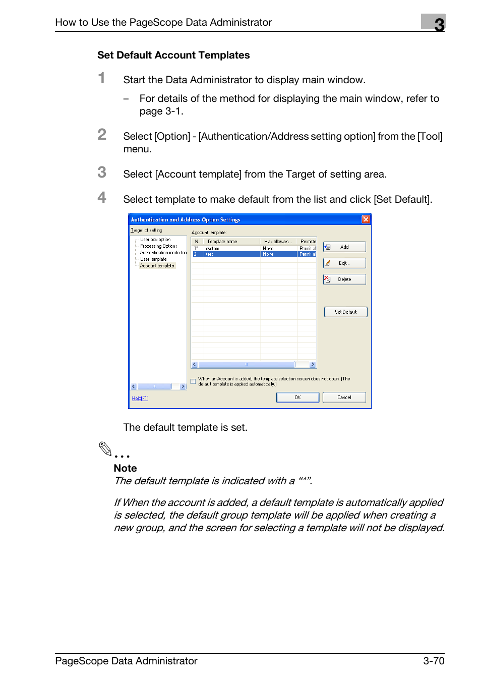 Set default account templates -70 | Konica Minolta bizhub C31P User Manual | Page 78 / 106