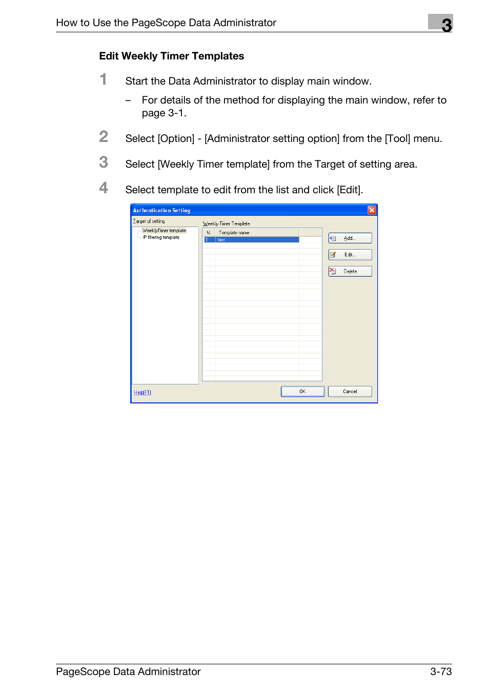 Edit weekly timer templates -73 | Konica Minolta bizhub C31P User Manual | Page 81 / 106