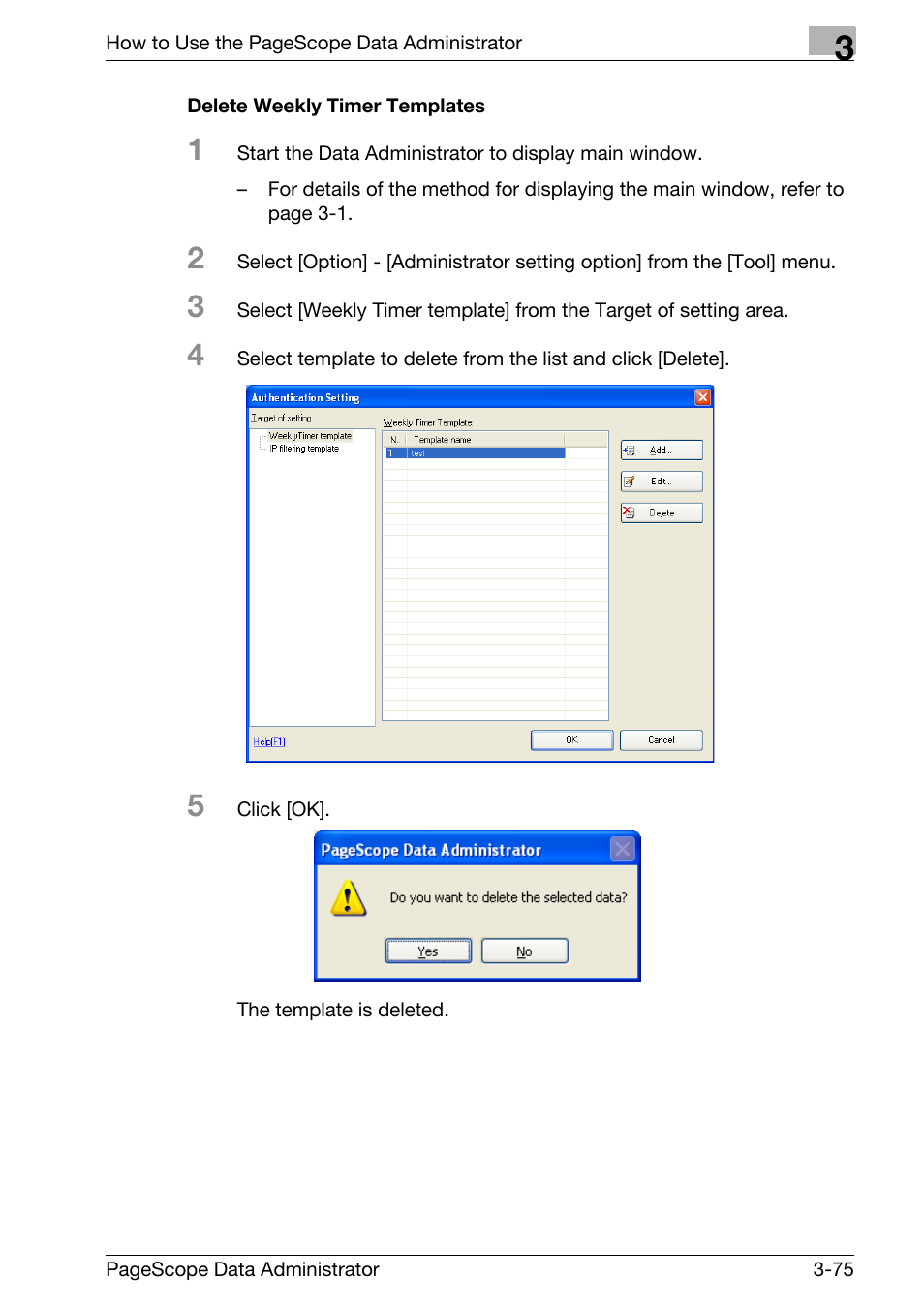 Delete weekly timer templates -75 | Konica Minolta bizhub C31P User Manual | Page 83 / 106