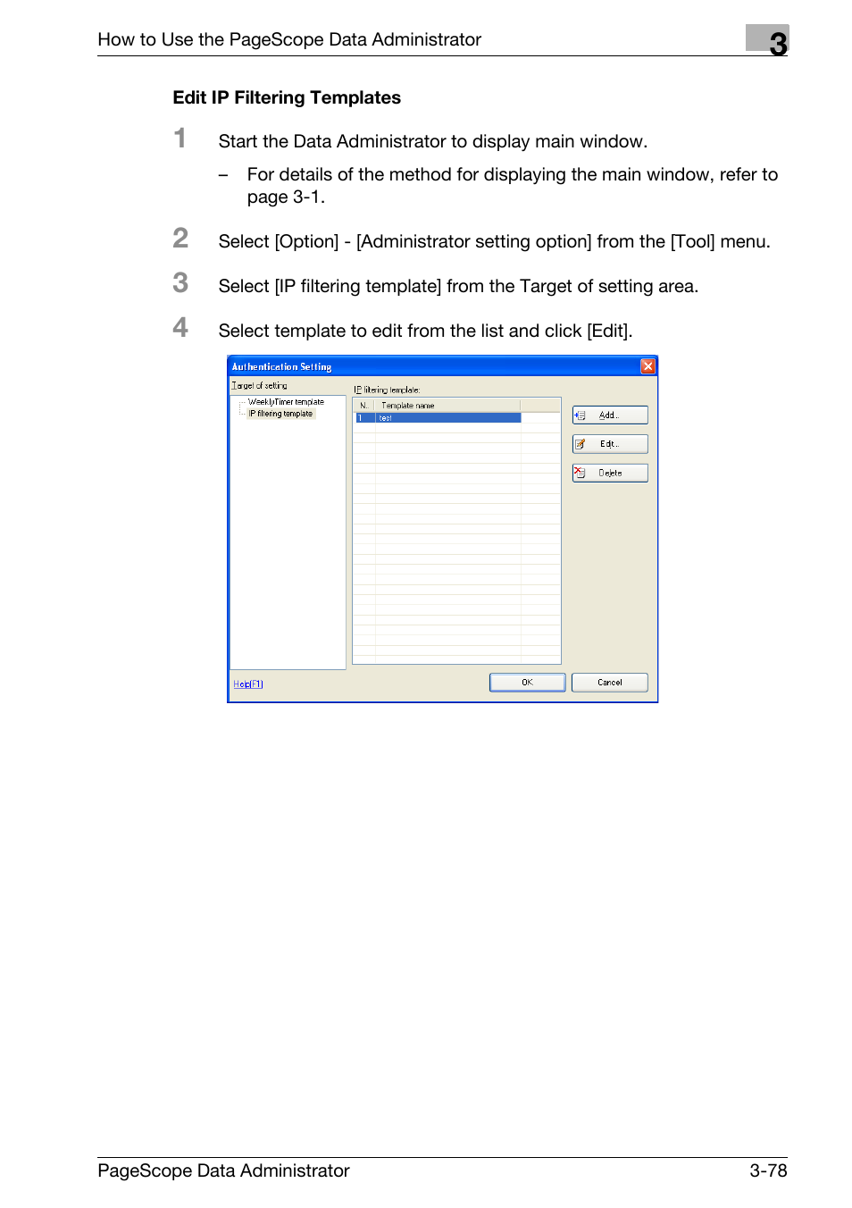 Edit ip filtering templates -78 | Konica Minolta bizhub C31P User Manual | Page 86 / 106