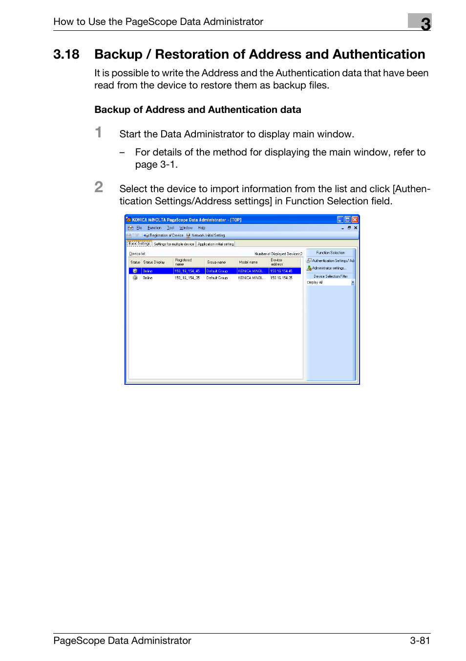 Backup of address and authentication data -81 | Konica Minolta bizhub C31P User Manual | Page 89 / 106