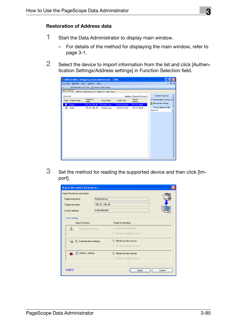 Restoration of address data -85 | Konica Minolta bizhub C31P User Manual | Page 93 / 106