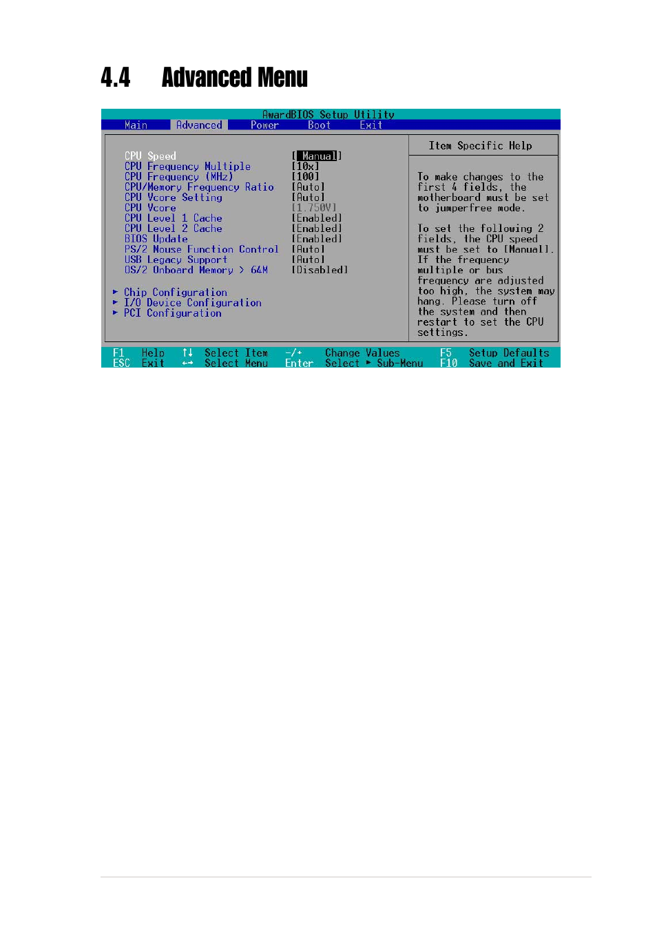 4 advanced menu | Asus P4B266 User Manual | Page 79 / 128