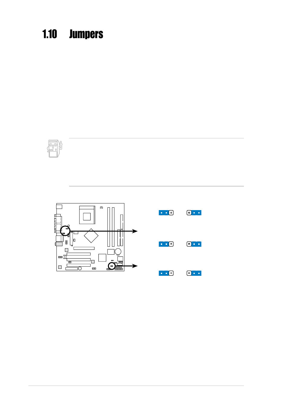 10 jumpers | Asus Motherboard A7N8X-VM User Manual | Page 22 / 64