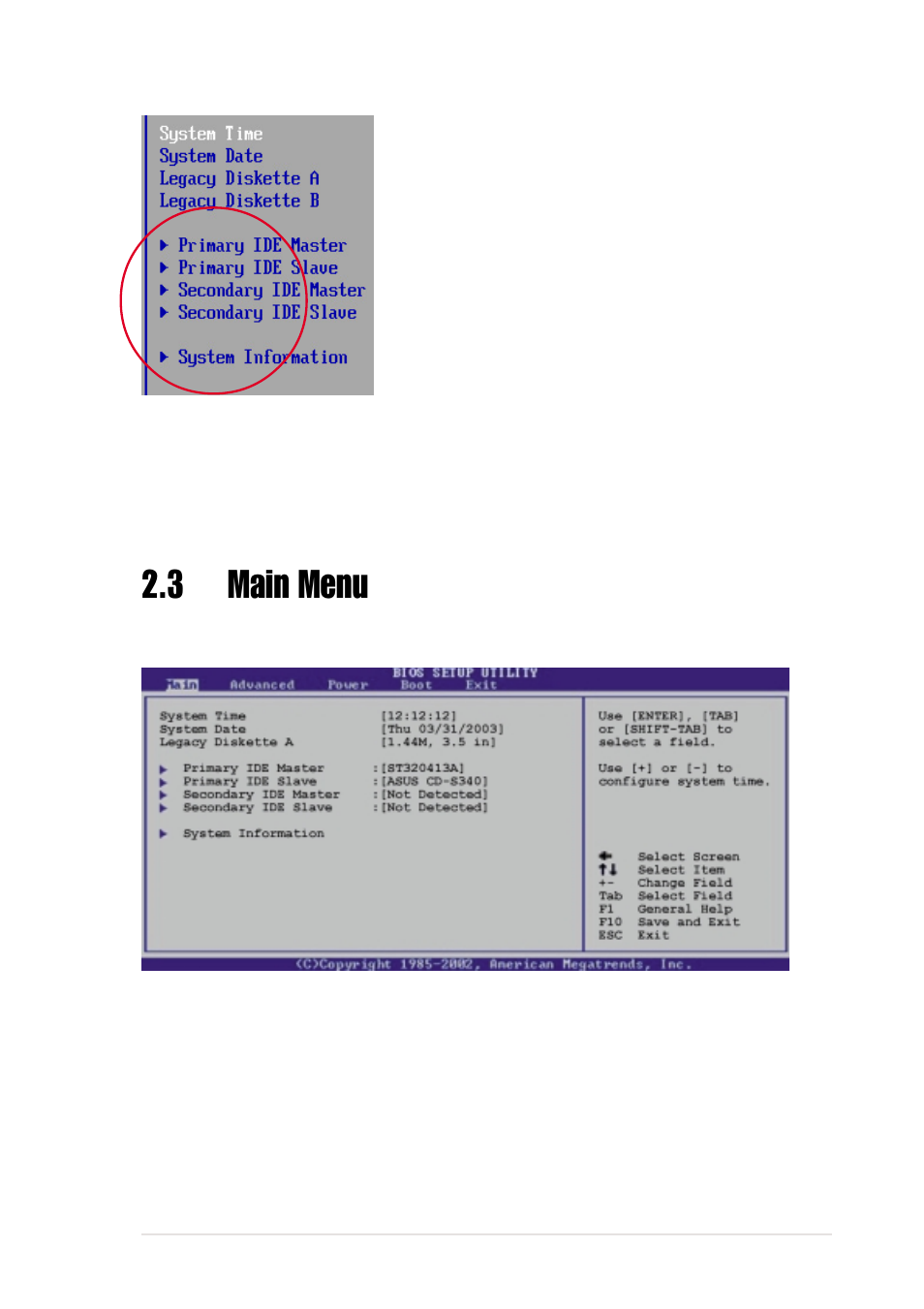 3 main menu | Asus Motherboard A7N8X-VM User Manual | Page 37 / 64