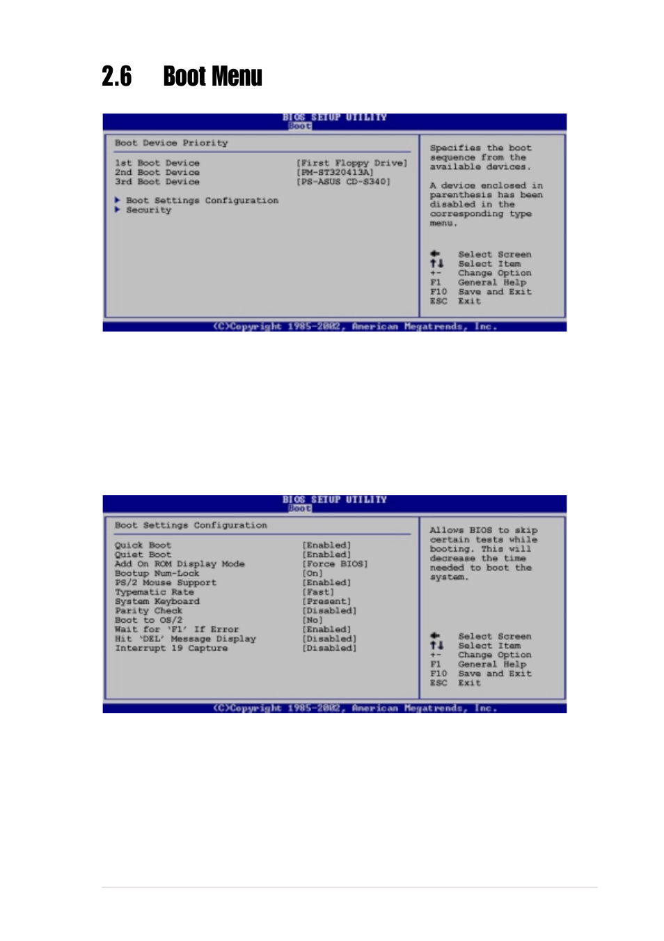 6 boot menu, 1 boot settings configuration | Asus Motherboard A7N8X-VM User Manual | Page 47 / 64