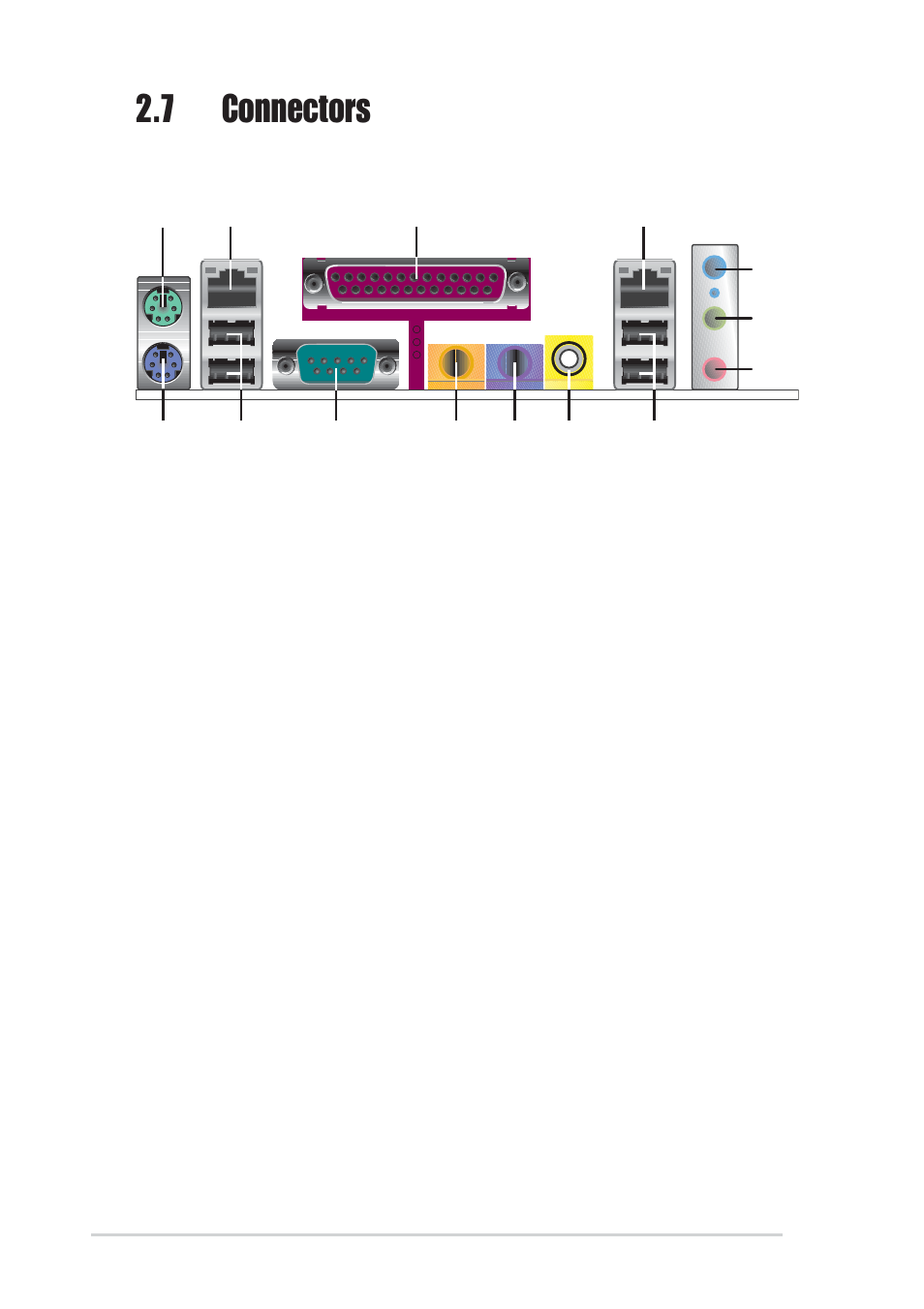 7 connectors, 1 rear panel connectors | Asus A7N8X-E User Manual | Page 38 / 114