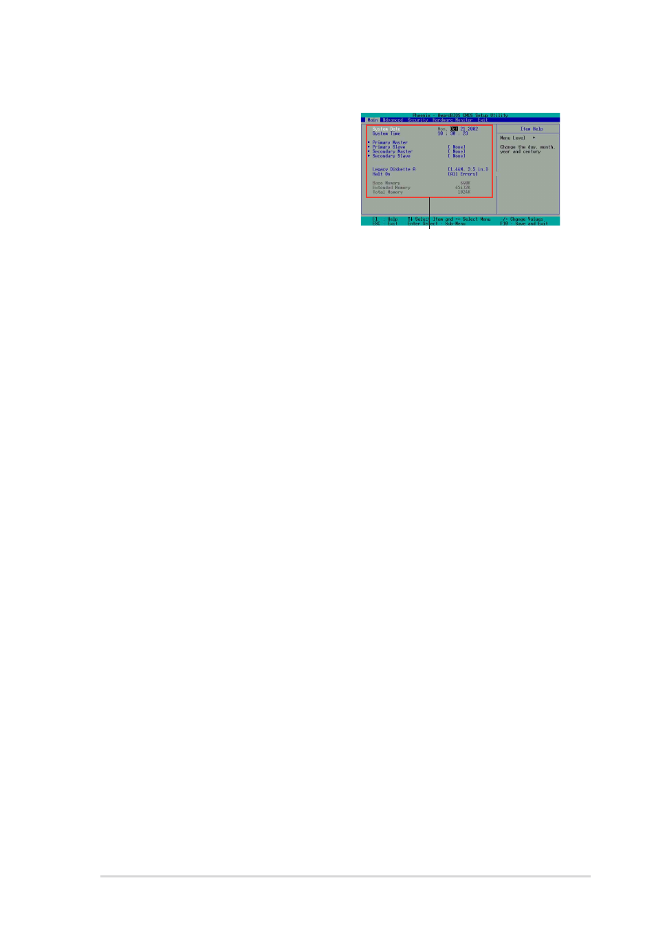 4 menu items, 5 sub-menu items, 6 configuration fields | 7 general help, 8 pop-up window, 9 scroll bar | Asus A7N8X-E User Manual | Page 69 / 114