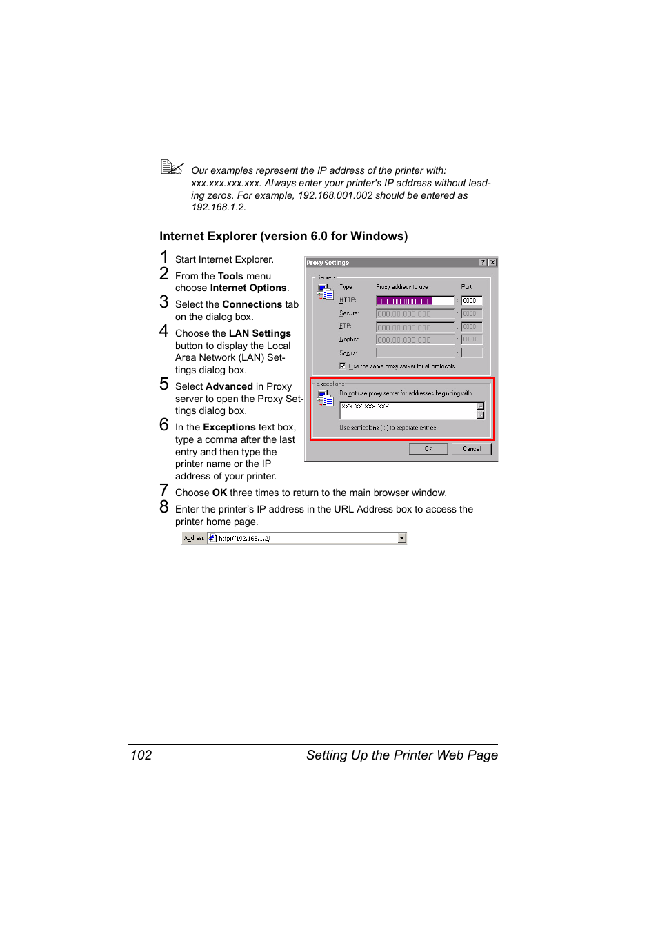 Internet explorer (version 6.0 for windows), Internet explorer (version 6.0 for windows) 102 | Konica Minolta magicolor 2530DL User Manual | Page 110 / 144