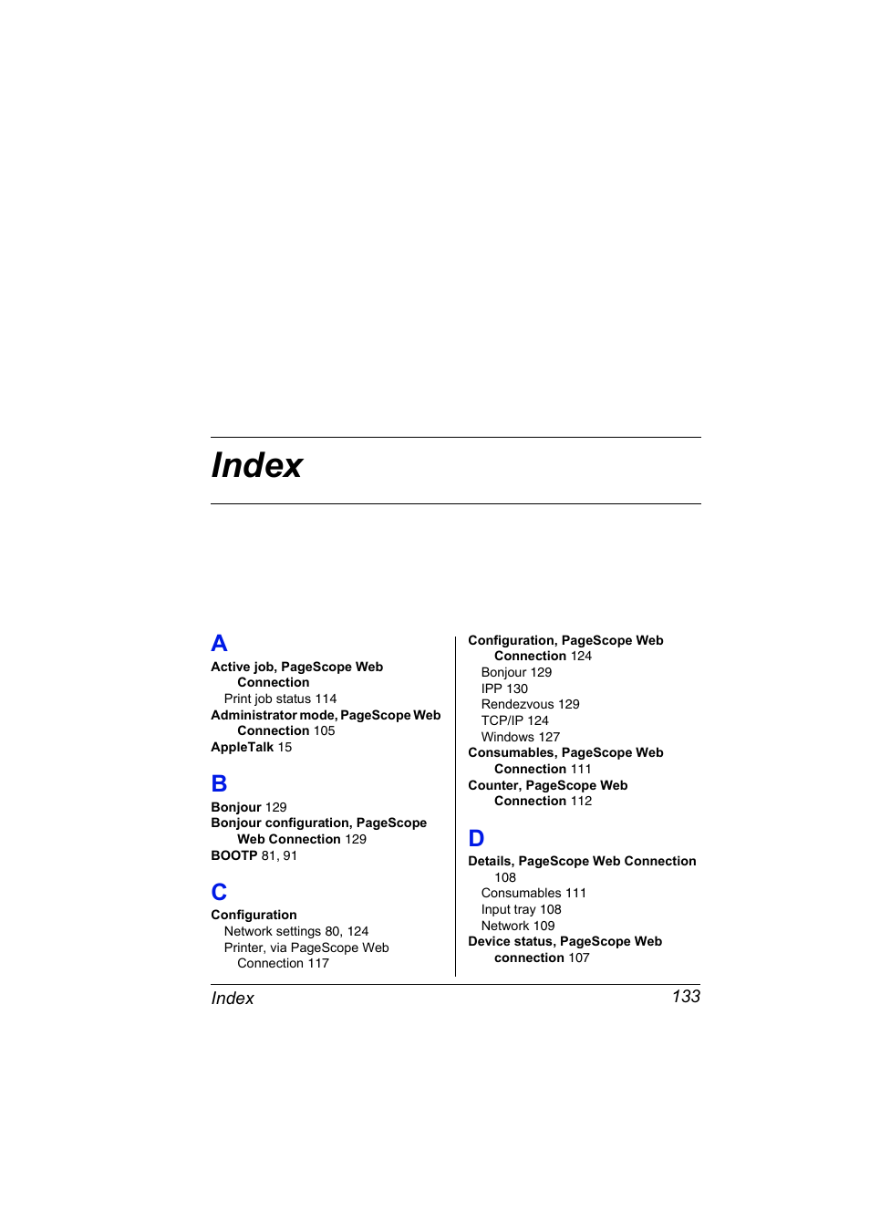 Index, A to d | Konica Minolta magicolor 2530DL User Manual | Page 141 / 144