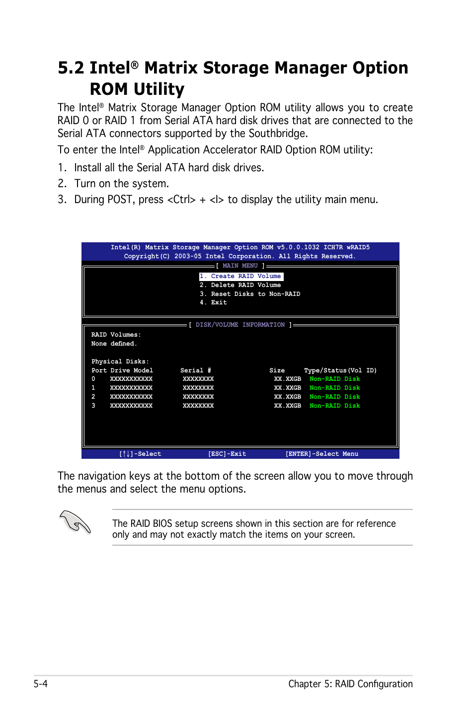 2 intel, Matrix storage manager option rom utility, The intel | Asus Pedestal Server TS100-E4/PI2 User Manual | Page 104 / 158