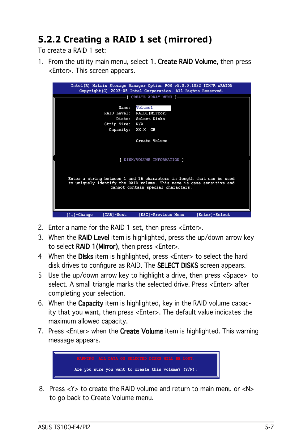 2 creating a raid 1 set (mirrored) | Asus Pedestal Server TS100-E4/PI2 User Manual | Page 107 / 158