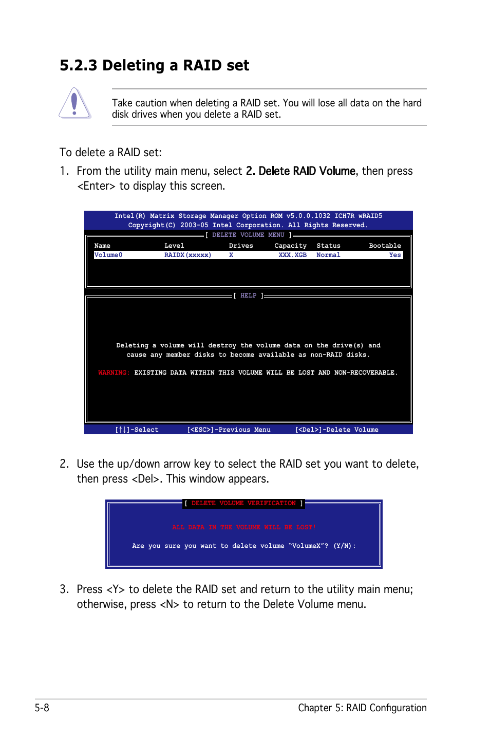 3 deleting a raid set | Asus Pedestal Server TS100-E4/PI2 User Manual | Page 108 / 158