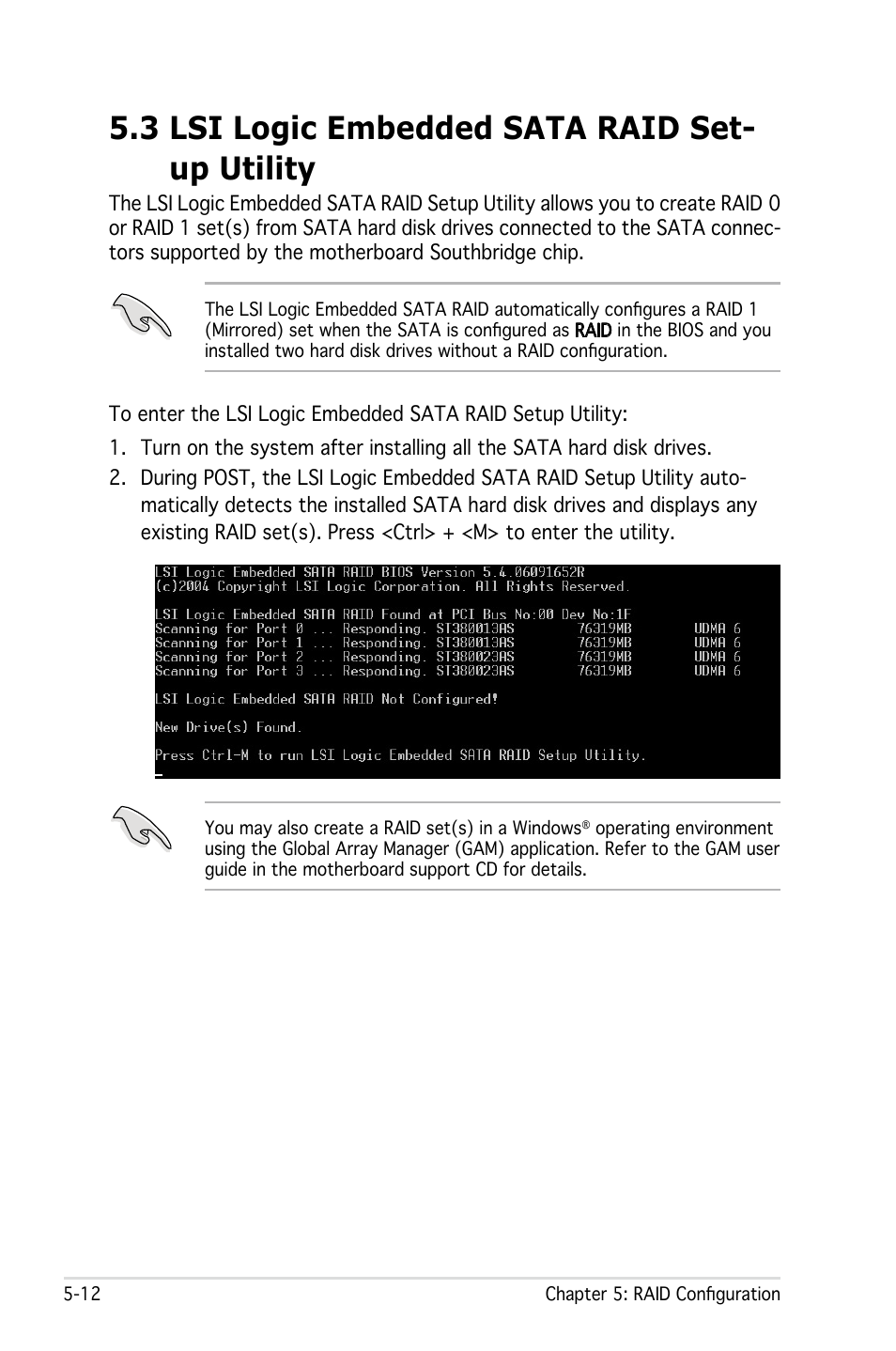 3 lsi logic embedded sata raid set- up utility | Asus Pedestal Server TS100-E4/PI2 User Manual | Page 112 / 158