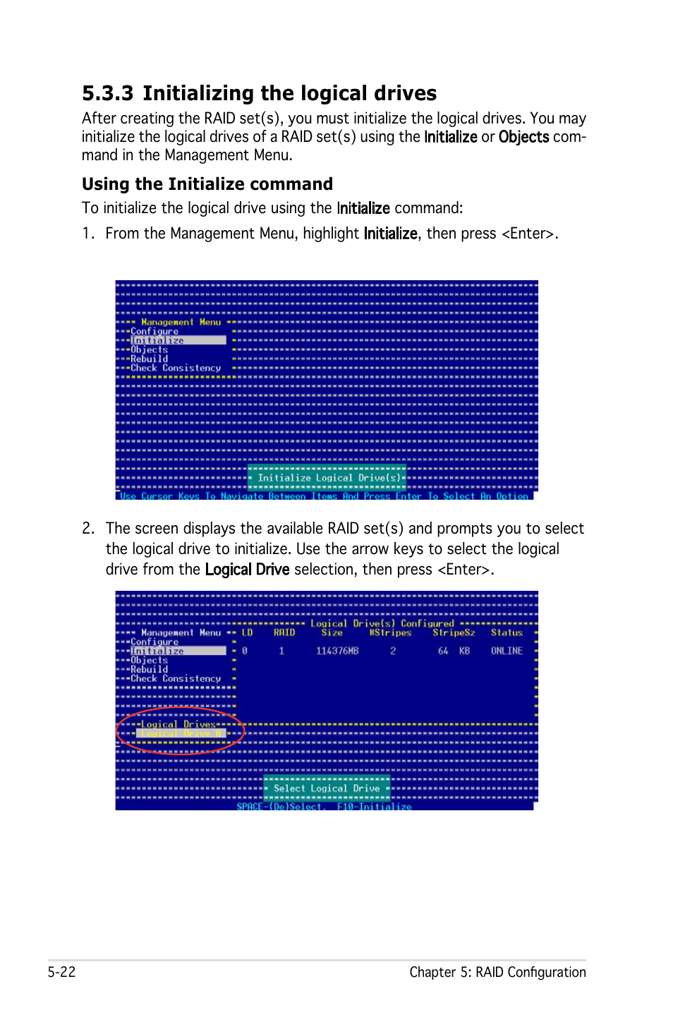 3 initializing the logical drives | Asus Pedestal Server TS100-E4/PI2 User Manual | Page 122 / 158