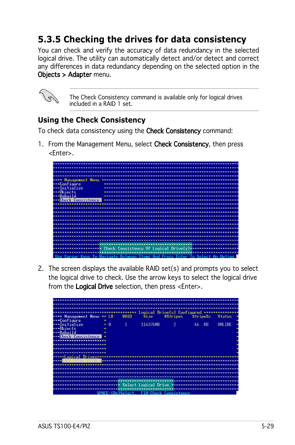 5 checking the drives for data consistency | Asus Pedestal Server TS100-E4/PI2 User Manual | Page 129 / 158