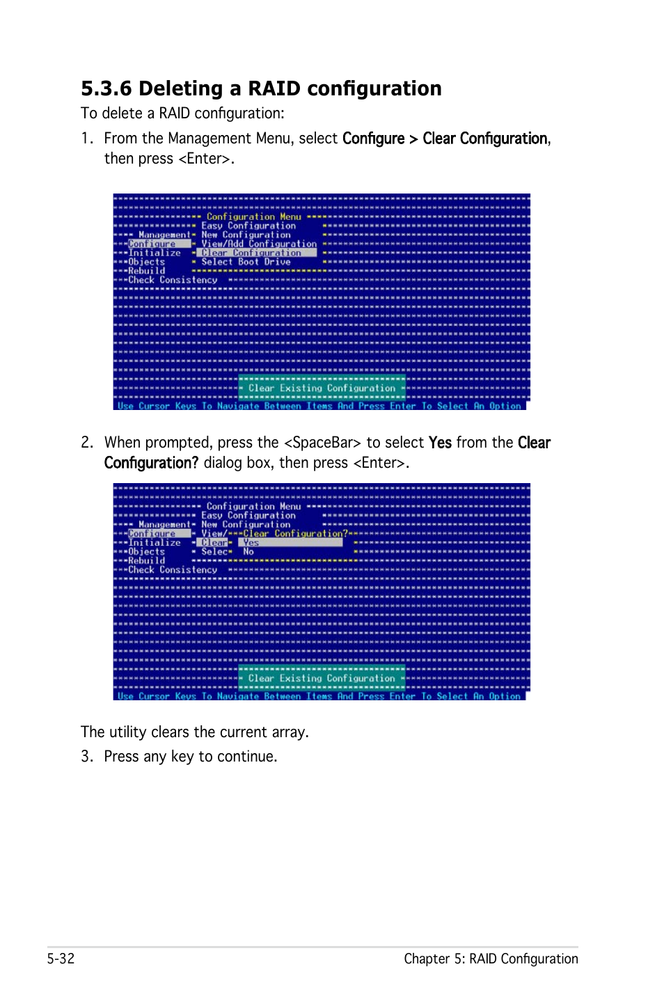 6 deleting a raid configuration | Asus Pedestal Server TS100-E4/PI2 User Manual | Page 132 / 158