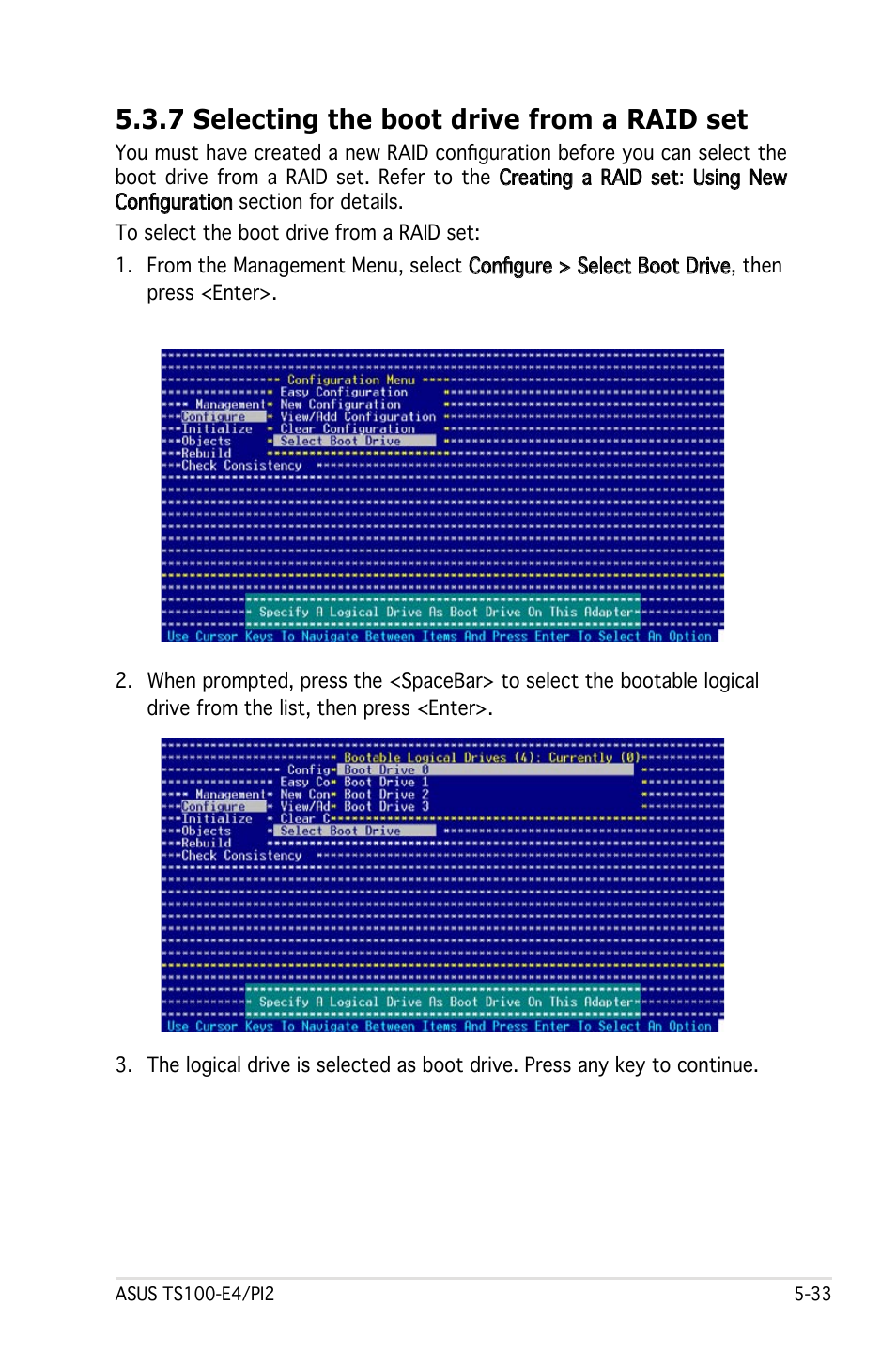7 selecting the boot drive from a raid set | Asus Pedestal Server TS100-E4/PI2 User Manual | Page 133 / 158