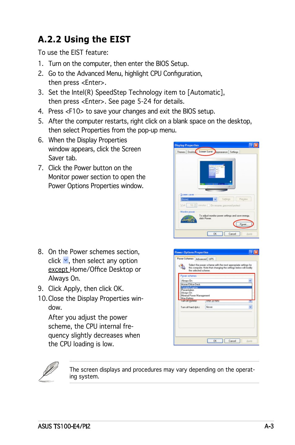 A.2.2 using the eist | Asus Pedestal Server TS100-E4/PI2 User Manual | Page 155 / 158