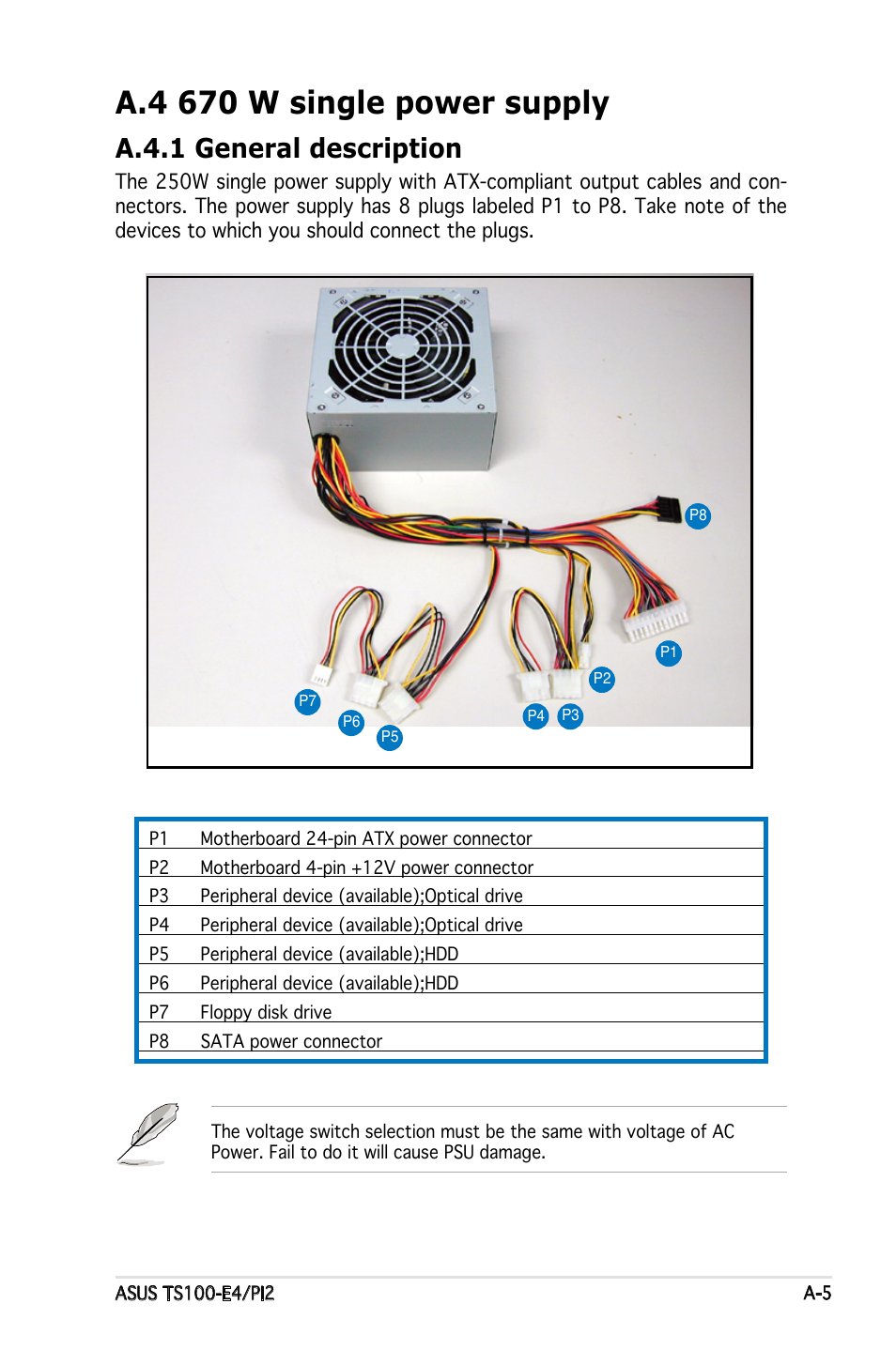 A.4 670 w single power supply, A.4.1 general description | Asus Pedestal Server TS100-E4/PI2 User Manual | Page 157 / 158