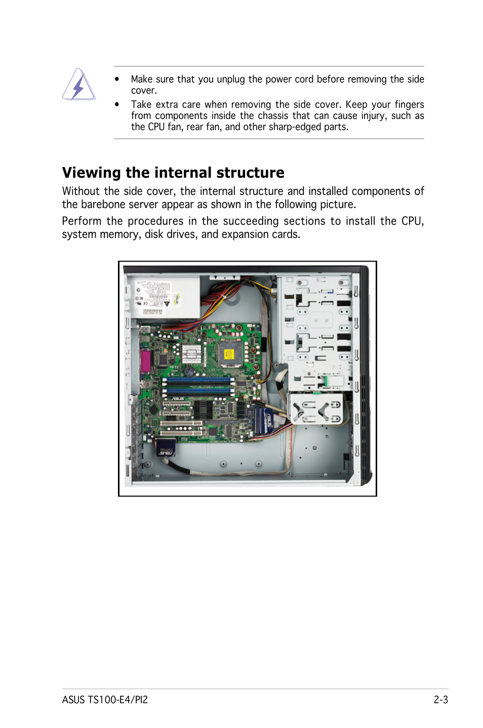 Viewing the internal structure | Asus Pedestal Server TS100-E4/PI2 User Manual | Page 21 / 158