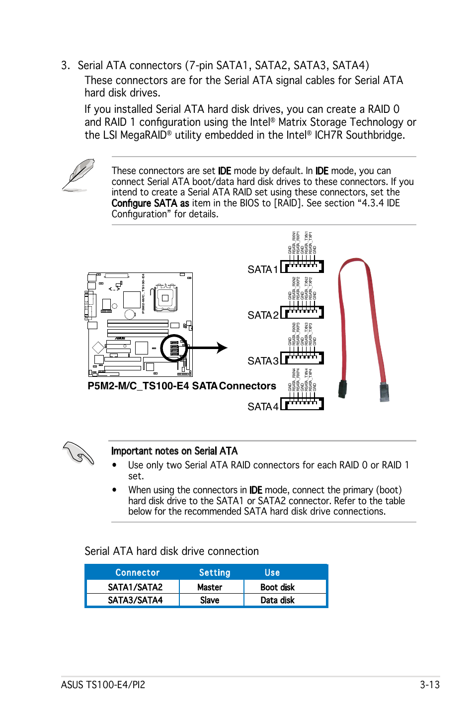 Matrix storage technology or the lsi megaraid, Utility embedded in the intel, Sata2 | Sata3, Sata4 | Asus Pedestal Server TS100-E4/PI2 User Manual | Page 55 / 158