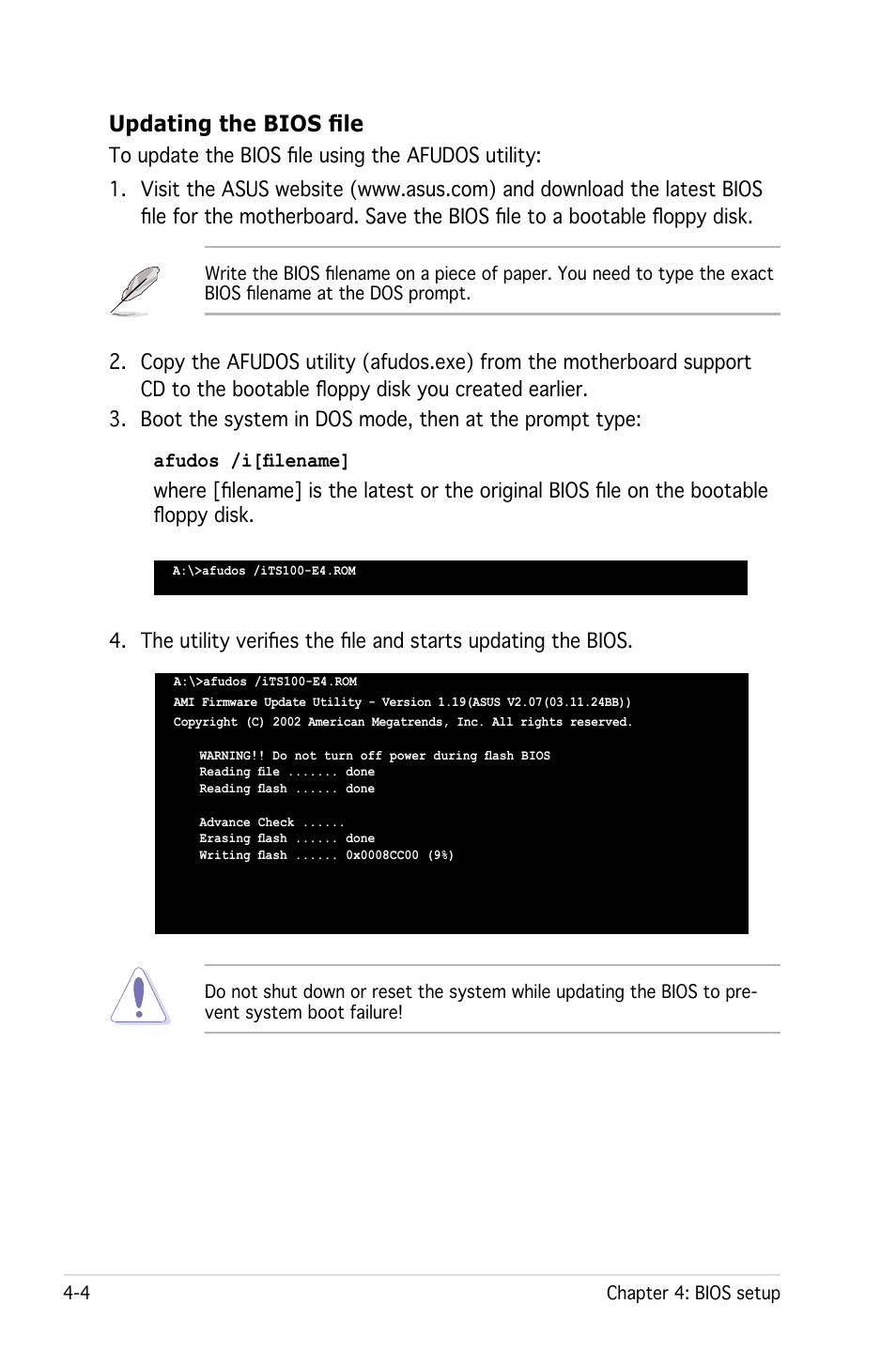 Updating the bios file | Asus Pedestal Server TS100-E4/PI2 User Manual | Page 66 / 158
