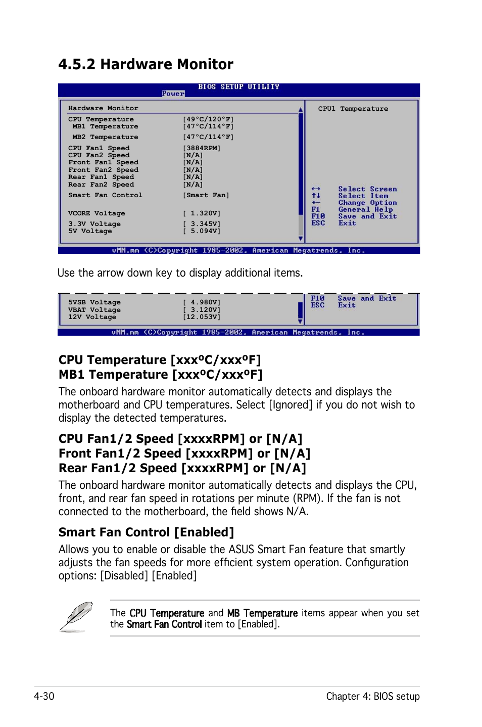 2 hardware monitor, Smart fan control [enabled, Use the arrow down key to display additional items | Asus Pedestal Server TS100-E4/PI2 User Manual | Page 92 / 158