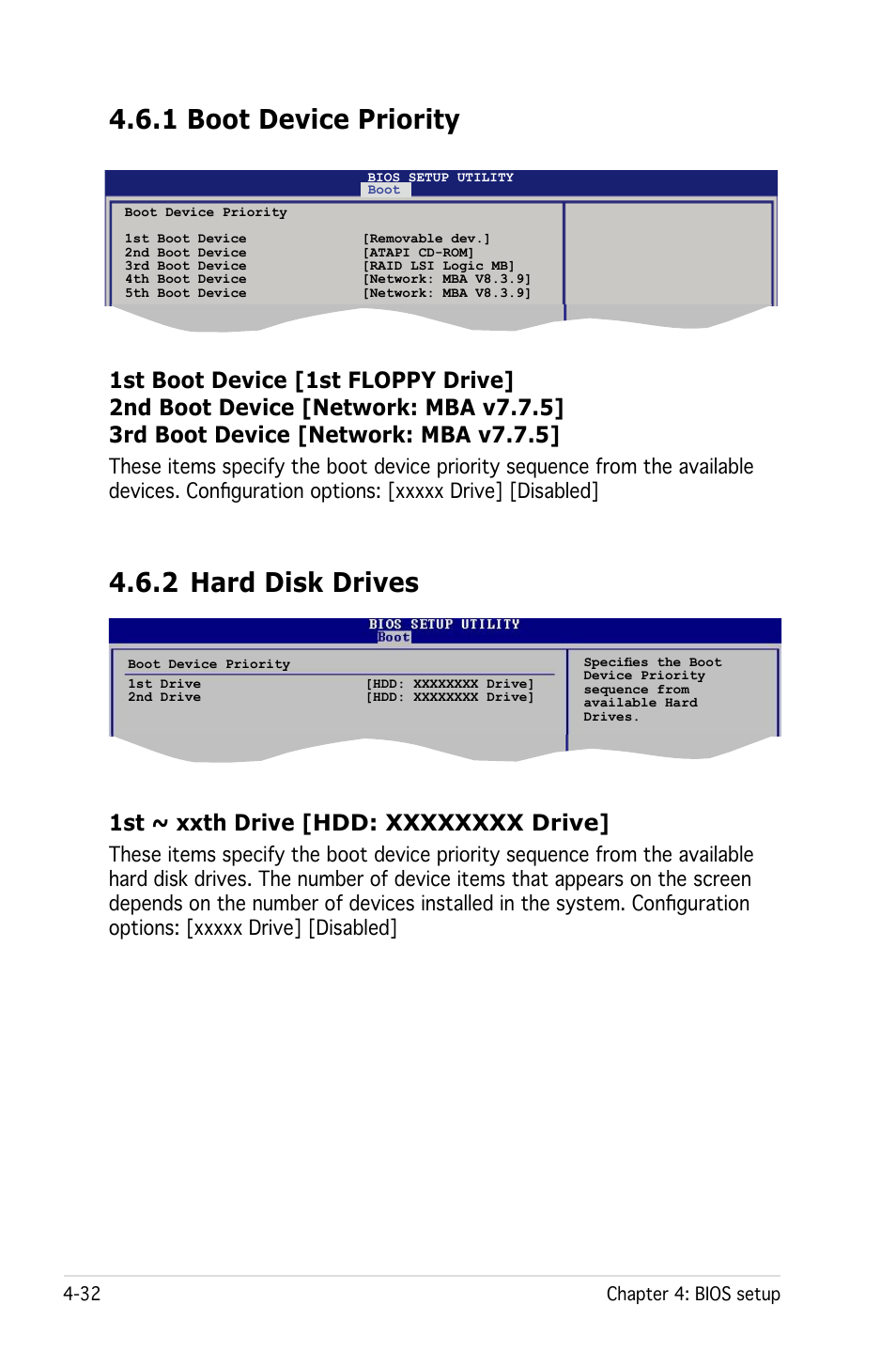 1 boot device priority, 2 hard disk drives | Asus Pedestal Server TS100-E4/PI2 User Manual | Page 94 / 158