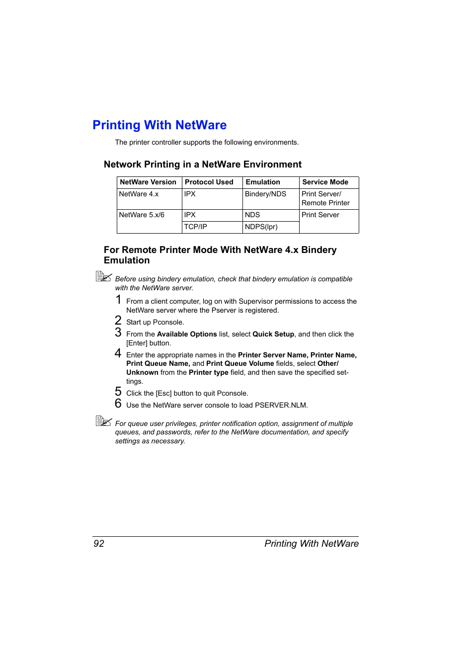 Printing with netware, Network printing in a netware environment, Printing with netware 92 | Konica Minolta Magicolor 2550 User Manual | Page 108 / 230