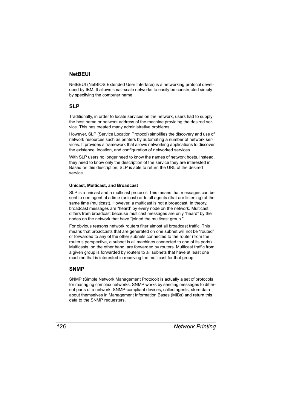 Netbeui, Snmp, Netbeui 126 slp 126 snmp 126 | Konica Minolta Magicolor 2550 User Manual | Page 142 / 230