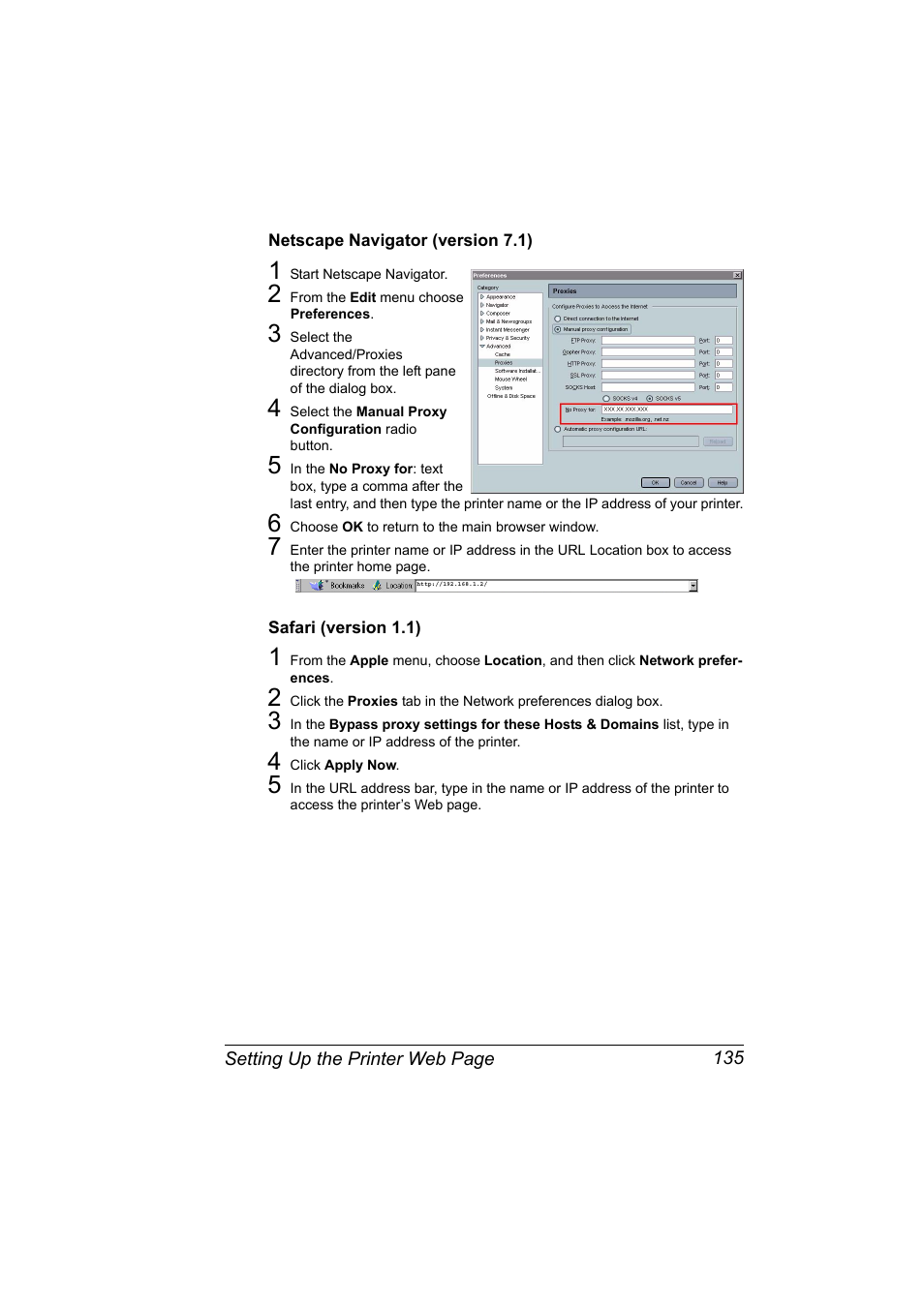 Netscape navigator (version 7.1), Safari (version 1.1) | Konica Minolta Magicolor 2550 User Manual | Page 151 / 230