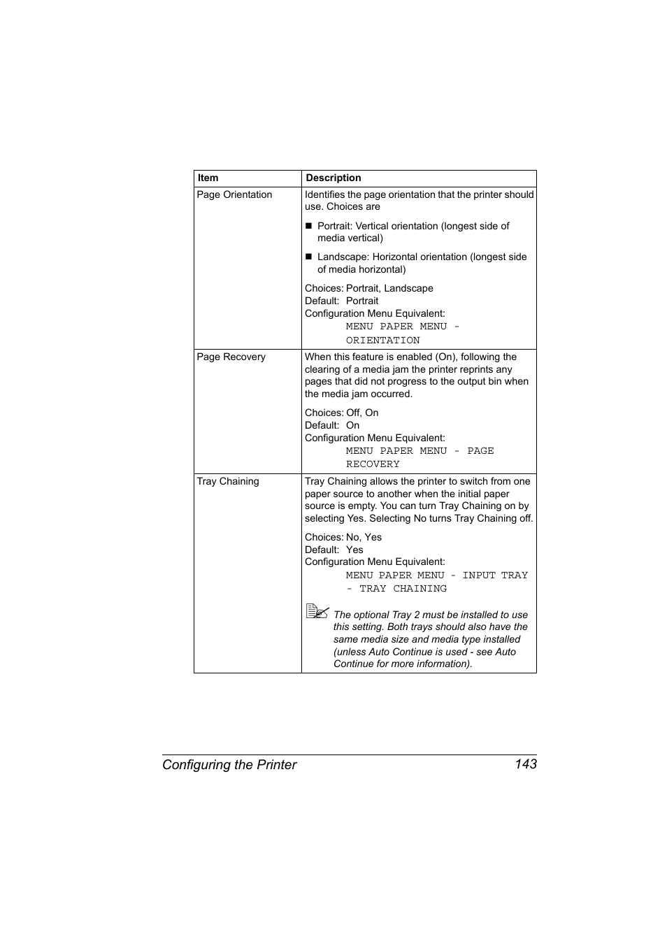 Configuring the printer 143 | Konica Minolta Magicolor 2550 User Manual | Page 159 / 230